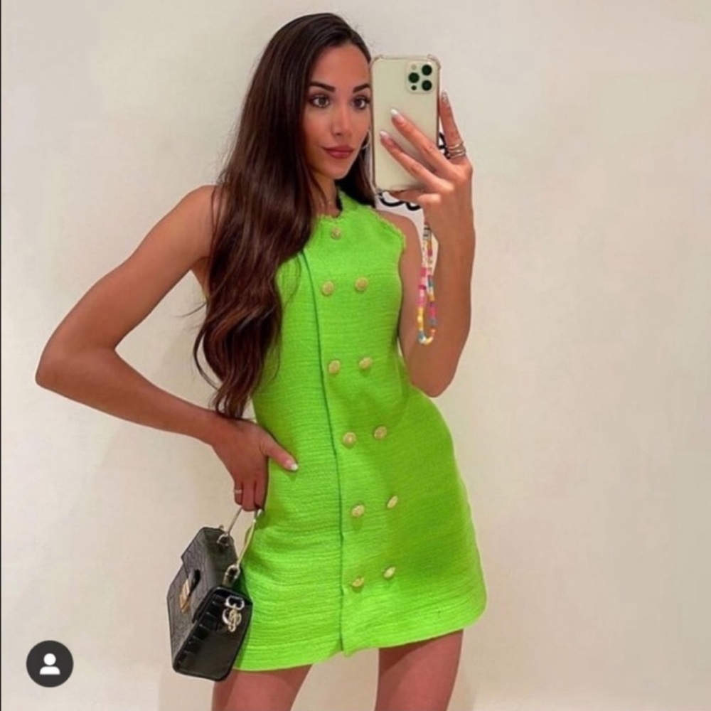 Zara Lime Green Tweed Dress - Picture 1 of 10
